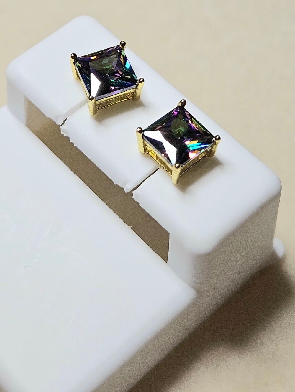 925 Sterling Silver Square Rainbow Mystic Topaz Stud Earrings NWOT
